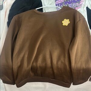 Papaya Brown and Yellow Crew Neck Sweater with Floral Accent